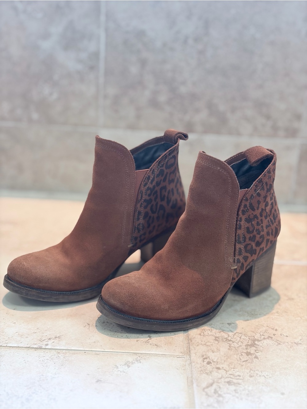 Bellfield Brown Suede Ankle Booties with Leopard Panel